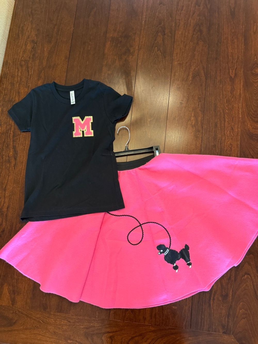 Black Tee with Pink 'M' Patch + Hot Pink Poodle Circle Skirt
